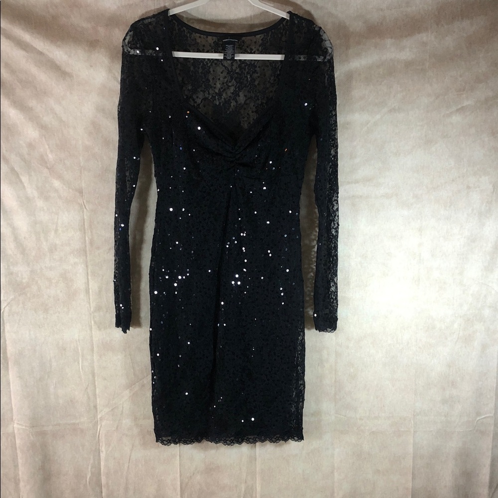 Moda International Sheer Black Sequin Lace Whimsigoth Dress‎